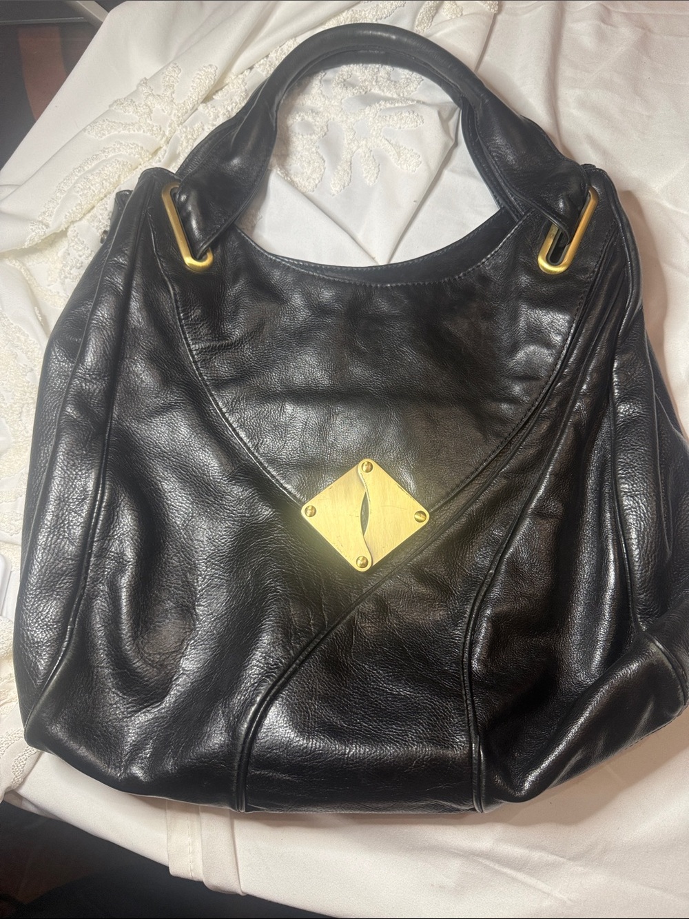 Kooba Black Leather Shoulder Hobo with Gold Plate